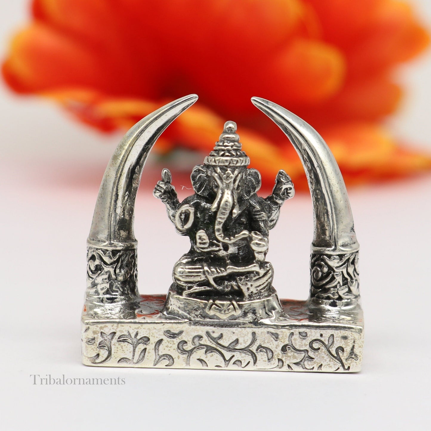 925 Sterling silver Idol lord Ganesha, Pooja Articles, Indian Silver Idols, handcrafted Ganesh statue sculpture Diwali puja gifting Art154 - TRIBAL ORNAMENTS