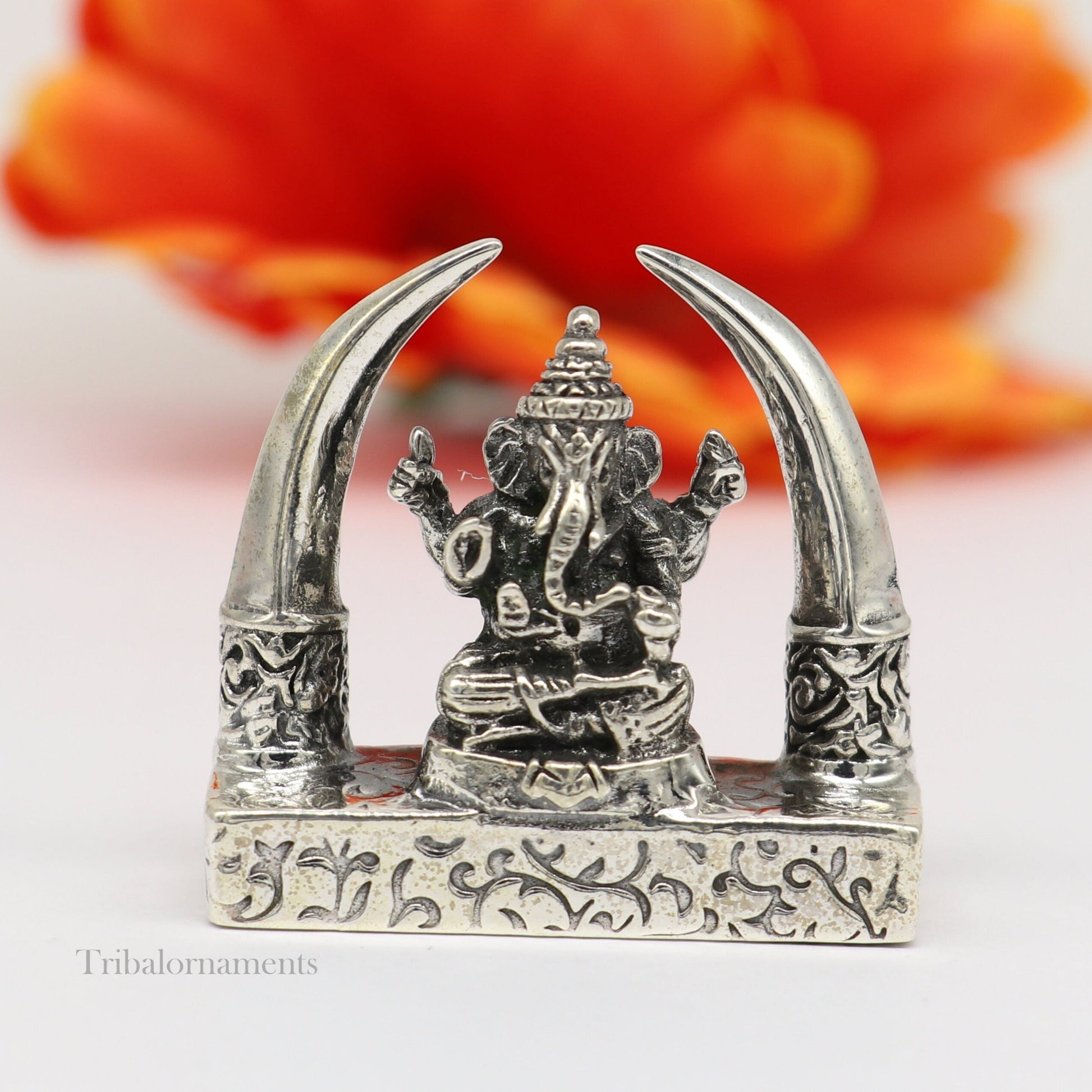 925 Sterling silver Idol lord Ganesha, Pooja Articles, Indian Silver Idols, handcrafted Ganesh statue sculpture Diwali puja gifting Art154 - TRIBAL ORNAMENTS