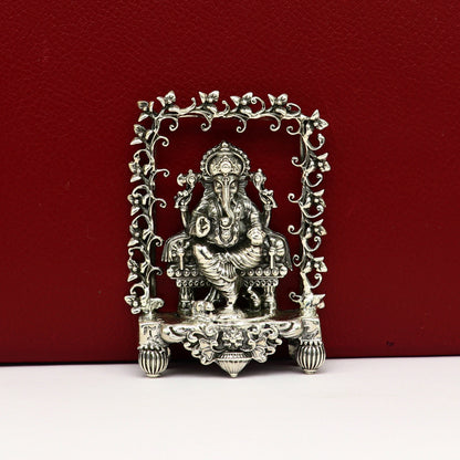 925 Sterling silver Idol lord Ganesha, Pooja puja Articles, Indian Silver Idols, handcrafted Ganesh statue sculpture amazing gifting Art04 - TRIBAL ORNAMENTS