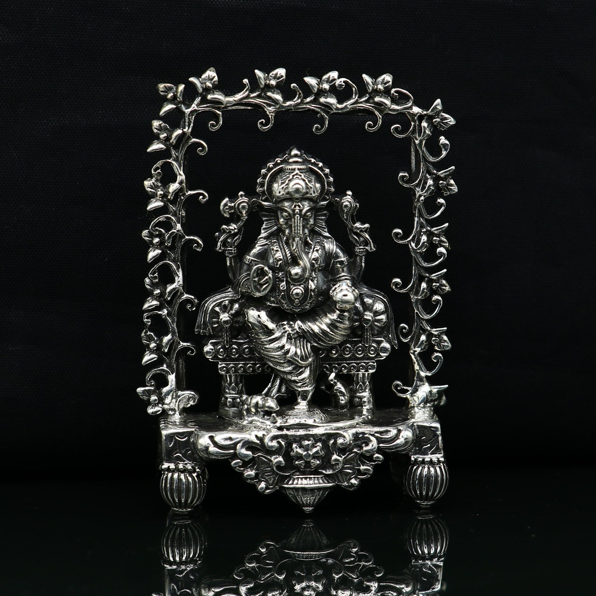 925 Sterling silver Idol lord Ganesha, Pooja puja Articles, Indian Silver Idols, handcrafted Ganesh statue sculpture amazing gifting Art04 - TRIBAL ORNAMENTS