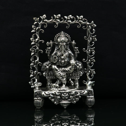 925 Sterling silver Idol lord Ganesha, Pooja puja Articles, Indian Silver Idols, handcrafted Ganesh statue sculpture amazing gifting Art04 - TRIBAL ORNAMENTS