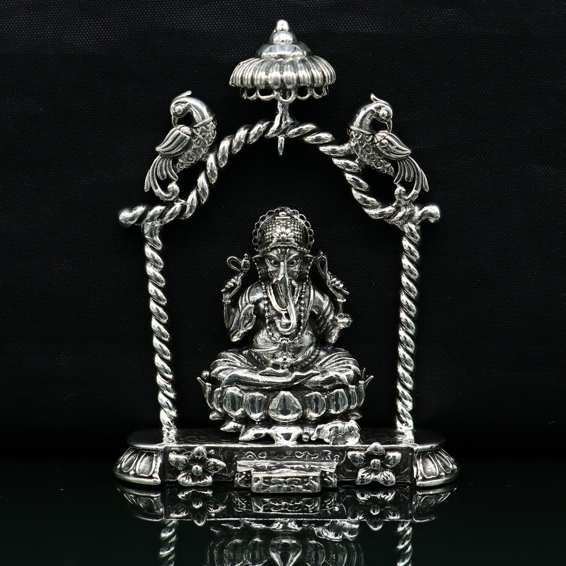 925 Sterling silver Idol lord Ganesha, Pooja puja Articles, Indian Silver Idols, handcrafted Ganesh statue sculpture amazing gifting Art05 - TRIBAL ORNAMENTS