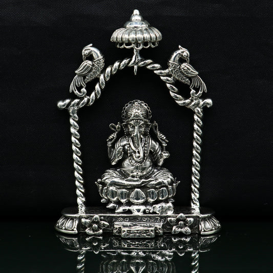 925 Sterling silver Idol lord Ganesha, Pooja puja Articles, Indian Silver Idols, handcrafted Ganesh statue sculpture amazing gifting Art05 - TRIBAL ORNAMENTS