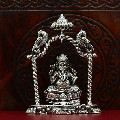 925 Sterling silver Idol lord Ganesha, Pooja puja Articles, Indian Silver Idols, handcrafted Ganesh statue sculpture amazing gifting Art05 - TRIBAL ORNAMENTS