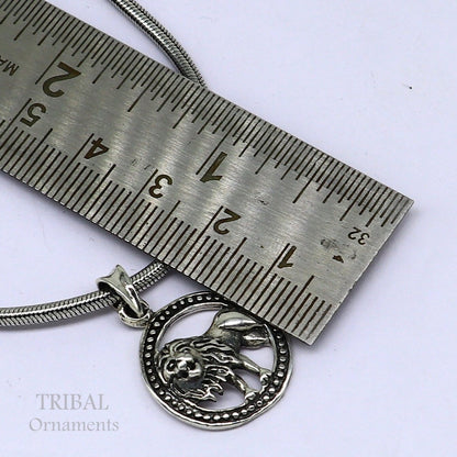 925 sterling silver lion pendant featuring unisex Leo zodiac design, traditional Indian cultural jewelry by Tribal Ornaments.