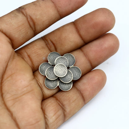 Sterling silver Indian tribal ring with vintage floral design, handmade adjustable jewelry for belly dance and cultural occasions.
