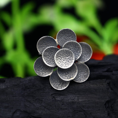Handmade 925 sterling silver Indian cultural vintage flower-style adjustable ring with tribal belly dance jewelry design.