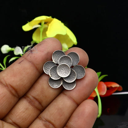 Sterling silver Indian tribal ring with vintage flower design, handcrafted adjustable jewelry for belly dance and cultural occasions.