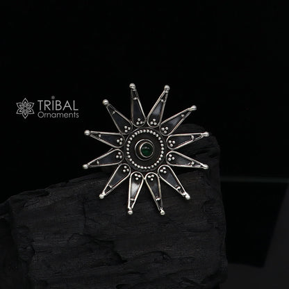 925 Sterling silver Indian tribal cultural handmade vintage adjustable ring with intricate ethnic design, perfect for belly dance jewelry.