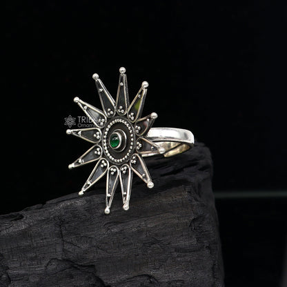 925 Sterling silver Indian cultural handmade vintage adjustable tribal ring with intricate ethnic design, perfect for belly dance jewelry.