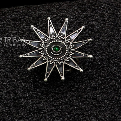 Sterling silver Indian tribal adjustable ring with vintage ethnic design, perfect for belly dance jewelry and cultural adornment.