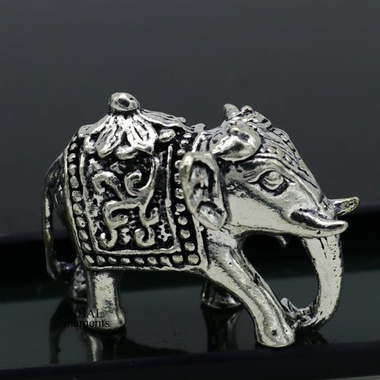 Solid 925 Sterling silver Kandrai work floral design customized Elephant statue, puja article figurine for wealth and prosperity art498 - TRIBAL ORNAMENTS