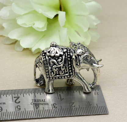 Solid 925 Sterling silver Kandrai work floral design customized Elephant statue, puja article figurine for wealth and prosperity art498 - TRIBAL ORNAMENTS