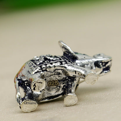 Solid 925 Sterling silver Kandrai work Nakshi design customized Elephant statue, puja article figurine, home décor Diwali puja gift art497 - TRIBAL ORNAMENTS