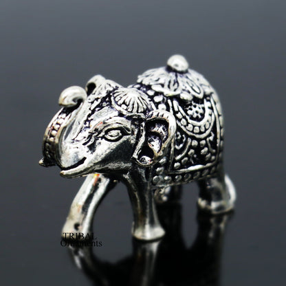 Solid 925 Sterling silver Kandrai work Nakshi design customized Elephant statue, puja article figurine, home décor Diwali puja gift art497 - TRIBAL ORNAMENTS