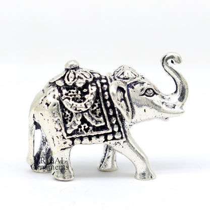 Solid 925 Sterling silver Kandrai work Nakshi design customized Elephant statue, puja article figurine, home décor Diwali puja gift art500 - TRIBAL ORNAMENTS