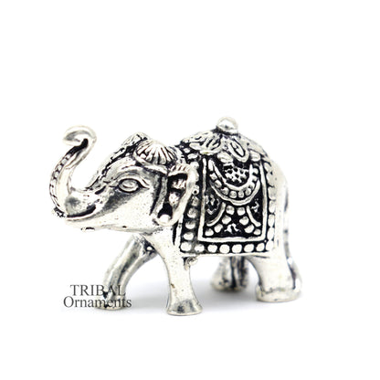 Solid 925 Sterling silver Kandrai work Nakshi design customized Elephant statue, puja article figurine, home décor Diwali puja gift art500 - TRIBAL ORNAMENTS