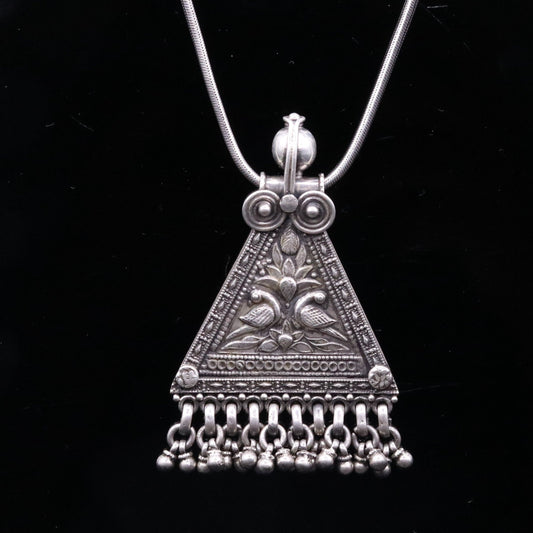 925 Sterling silver large drop dangle charm pendant, peacock pendant tribal ethnic necklace, wedding party gifting boho jewelry india nsp355 - TRIBAL ORNAMENTS