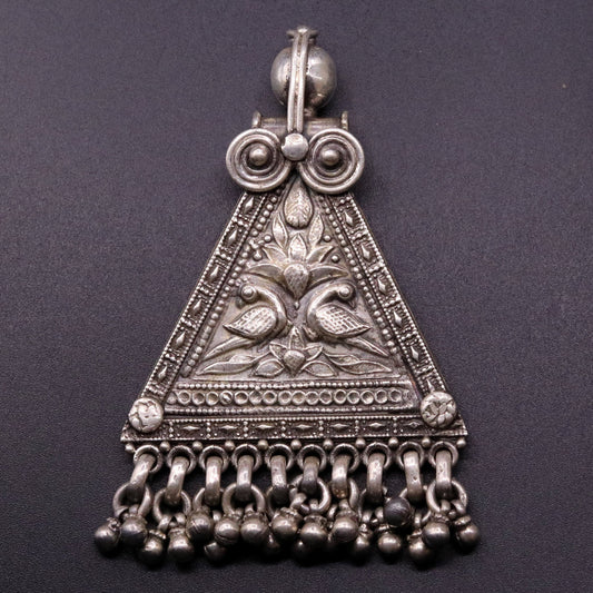 925 Sterling silver large drop dangle charm pendant, peacock pendant tribal ethnic necklace, wedding party gifting boho jewelry india nsp355 - TRIBAL ORNAMENTS