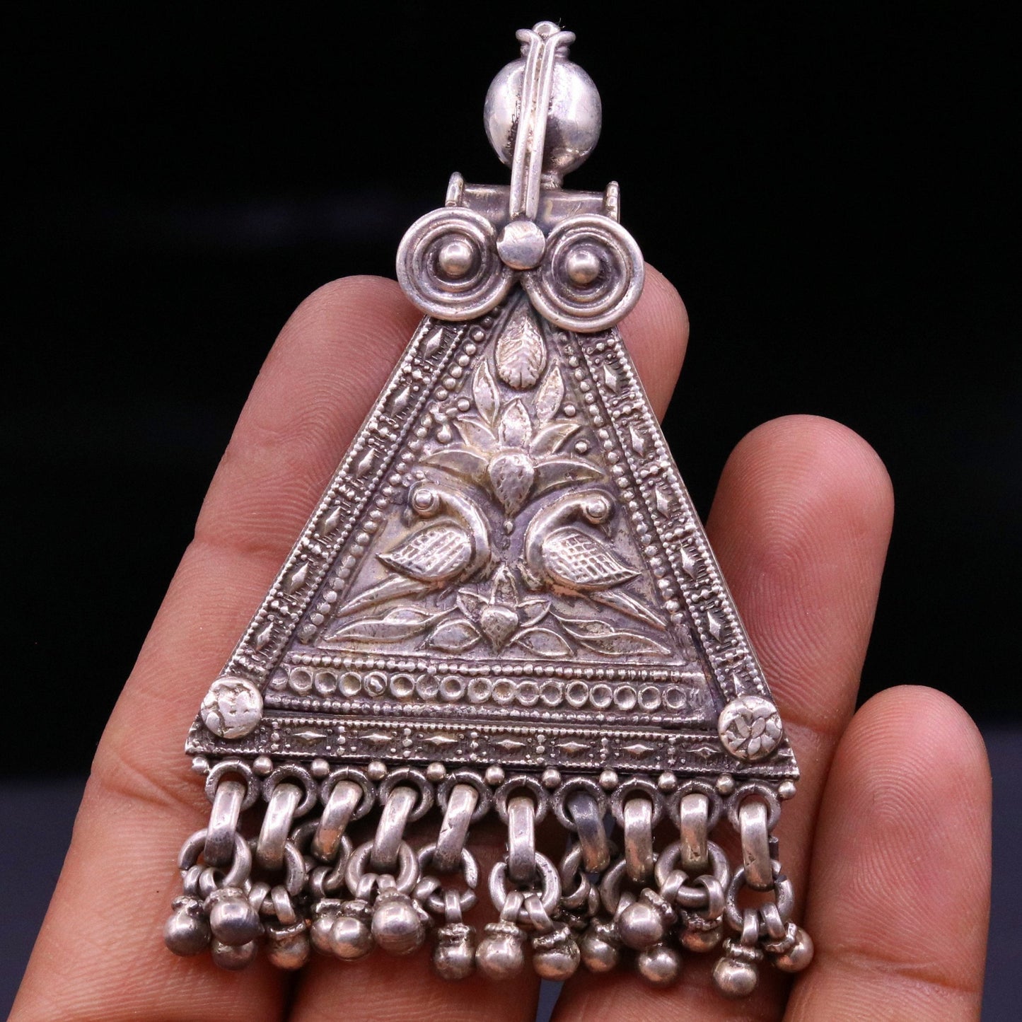 925 Sterling silver large drop dangle charm pendant, peacock pendant tribal ethnic necklace, wedding party gifting boho jewelry india nsp355 - TRIBAL ORNAMENTS