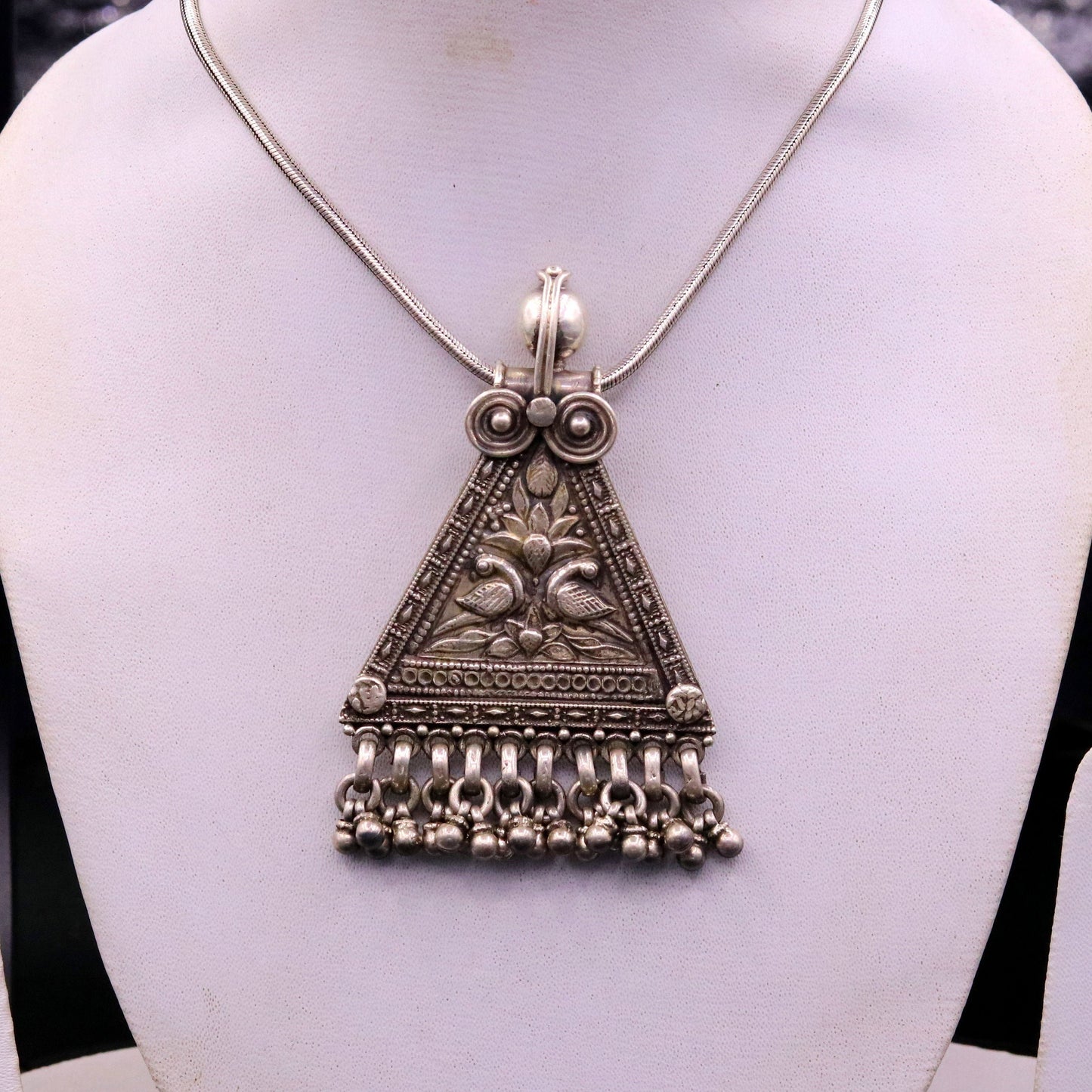 925 Sterling silver large drop dangle charm pendant, peacock pendant tribal ethnic necklace, wedding party gifting boho jewelry india nsp355 - TRIBAL ORNAMENTS