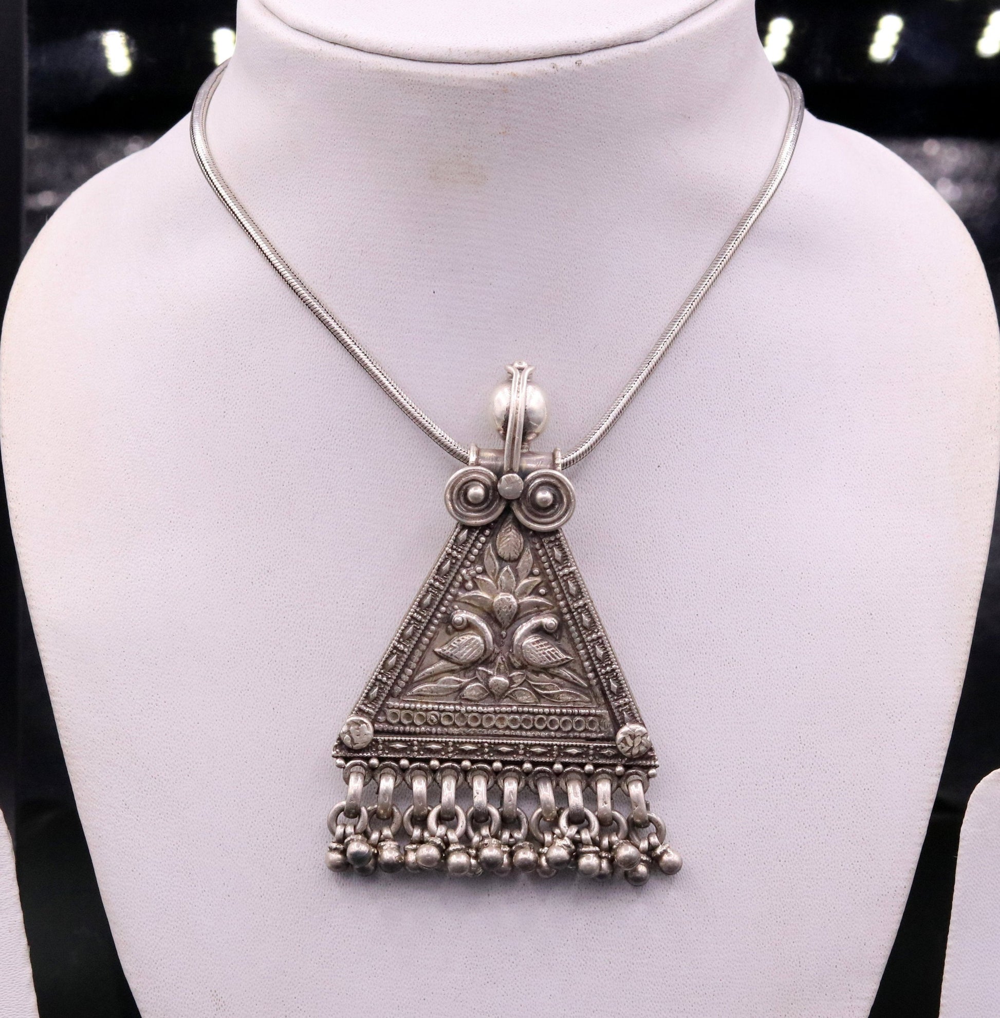 925 Sterling silver large drop dangle charm pendant, peacock pendant tribal ethnic necklace, wedding party gifting boho jewelry india nsp355 - TRIBAL ORNAMENTS