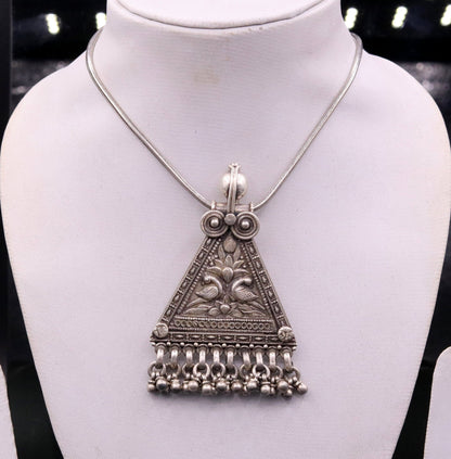 925 Sterling silver large drop dangle charm pendant, peacock pendant tribal ethnic necklace, wedding party gifting boho jewelry india nsp355 - TRIBAL ORNAMENTS
