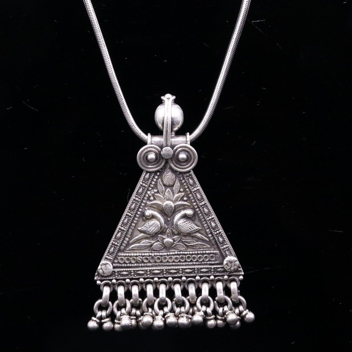 925 Sterling silver large drop dangle charm pendant, peacock pendant tribal ethnic necklace, wedding party gifting boho jewelry india nsp355 - TRIBAL ORNAMENTS