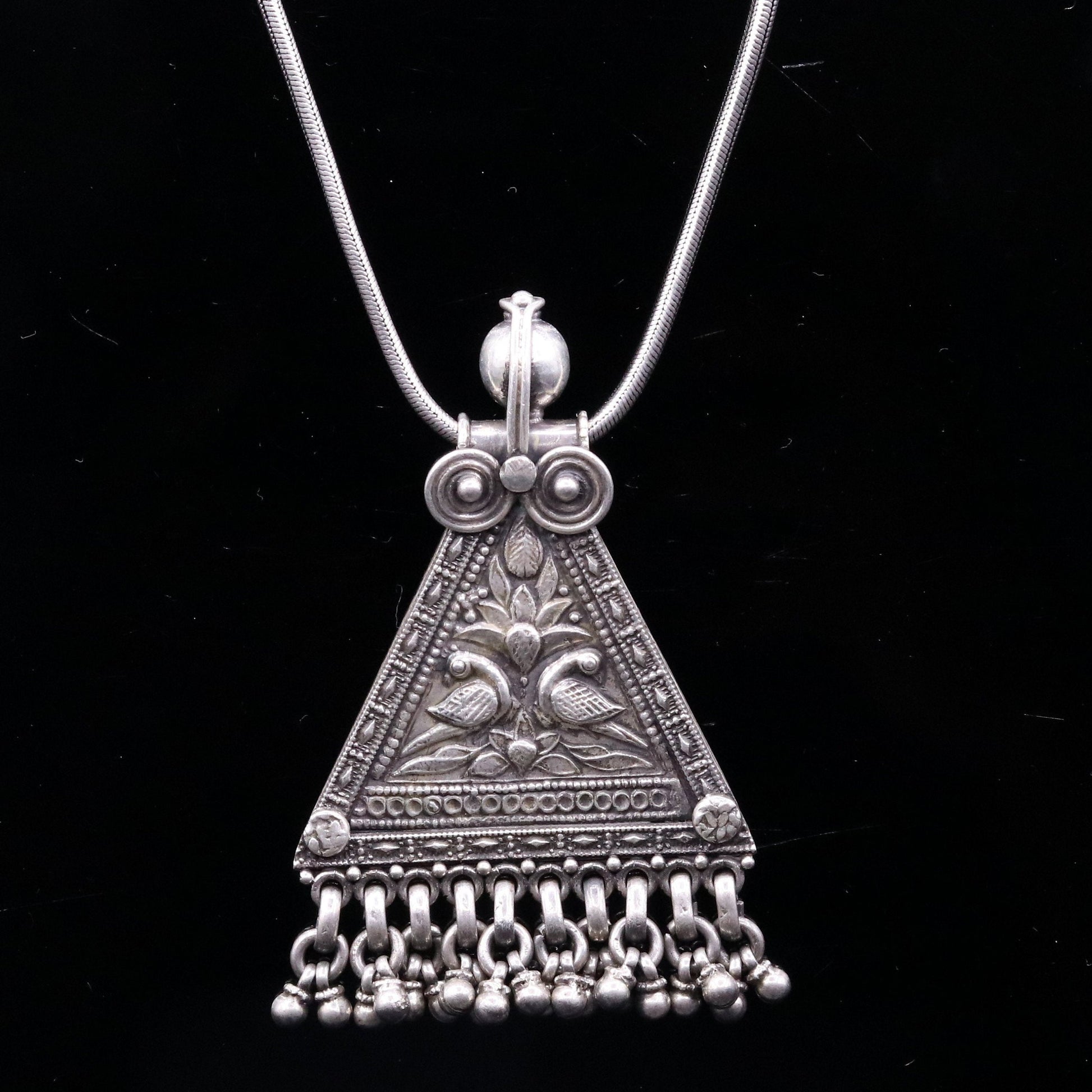 925 Sterling silver large drop dangle charm pendant, peacock pendant tribal ethnic necklace, wedding party gifting boho jewelry india nsp355 - TRIBAL ORNAMENTS