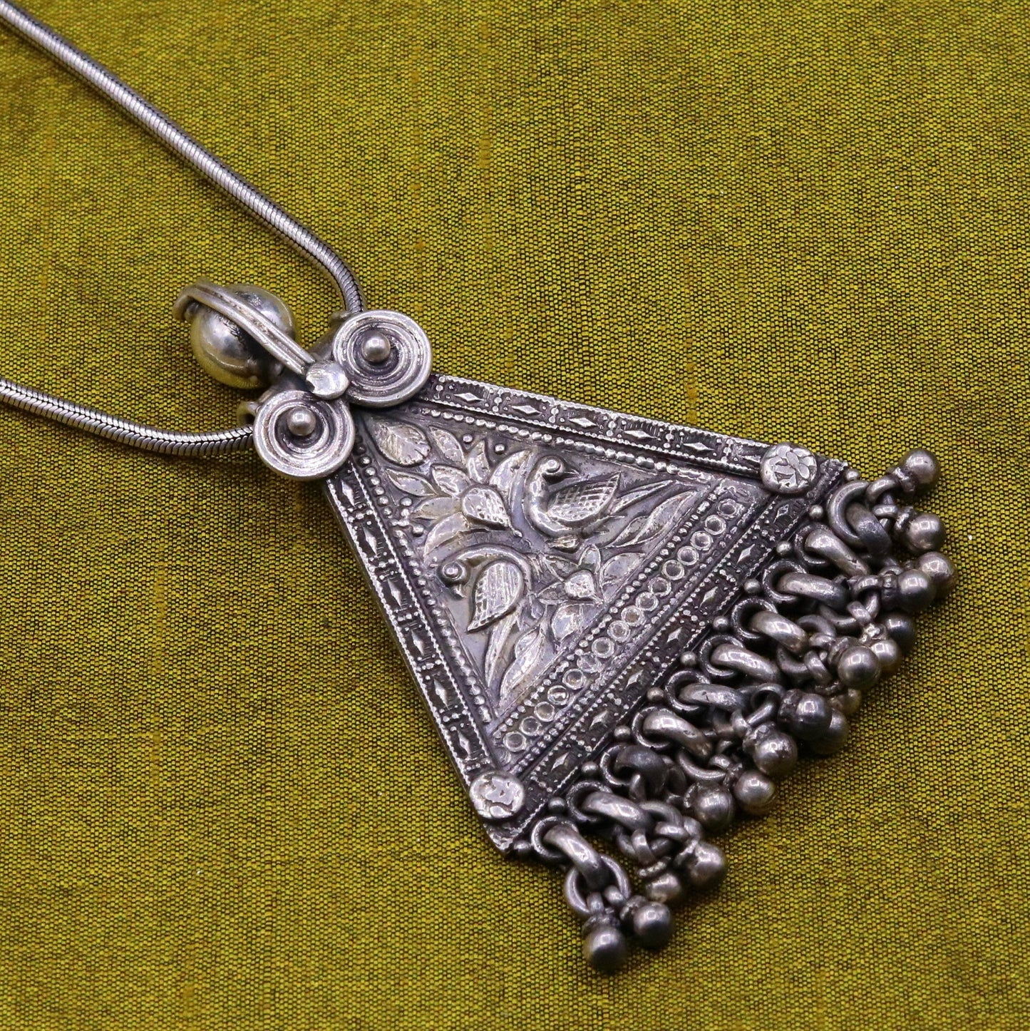 925 Sterling silver large drop dangle charm pendant, peacock pendant tribal ethnic necklace, wedding party gifting boho jewelry india nsp355 - TRIBAL ORNAMENTS