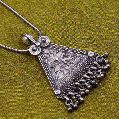 925 Sterling silver large drop dangle charm pendant, peacock pendant tribal ethnic necklace, wedding party gifting boho jewelry india nsp355 - TRIBAL ORNAMENTS
