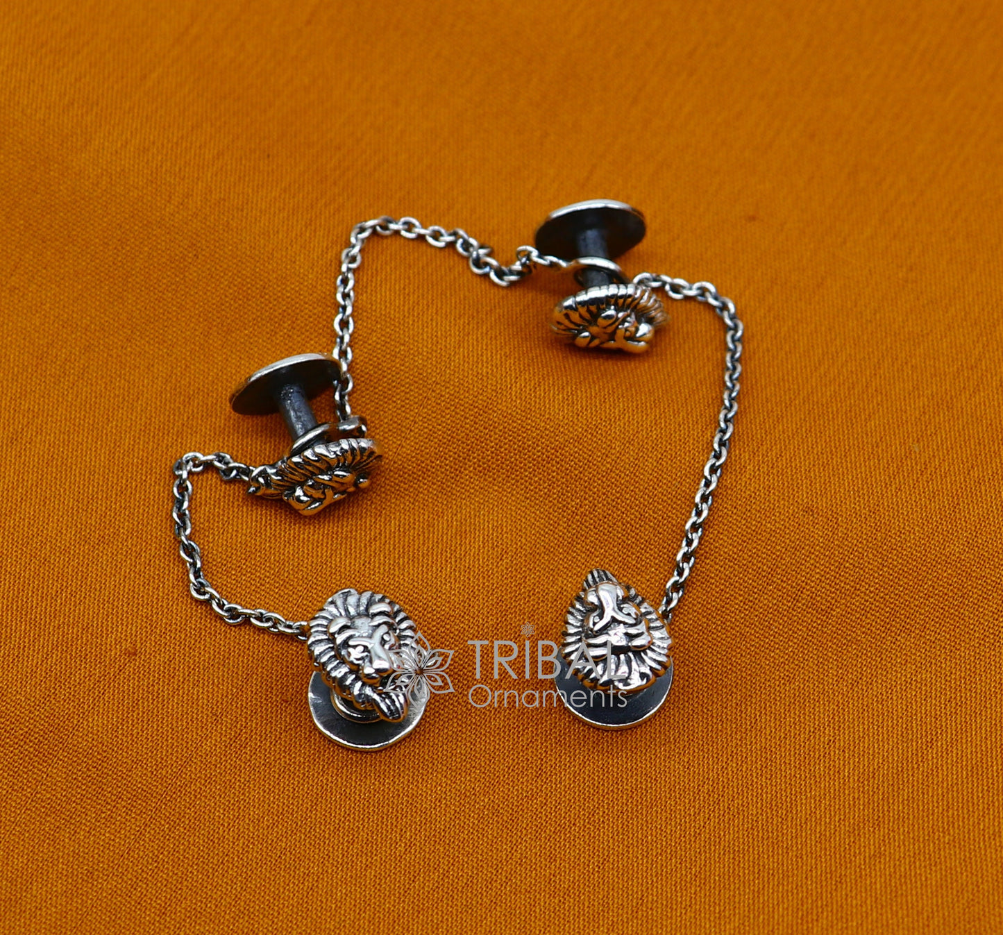 925 Sterling Silver lion face design set of 4 kurta Buttons for Fashion Perfection, silver cufflinks, cultural trendy jewelry btn36 - TRIBAL ORNAMENTS