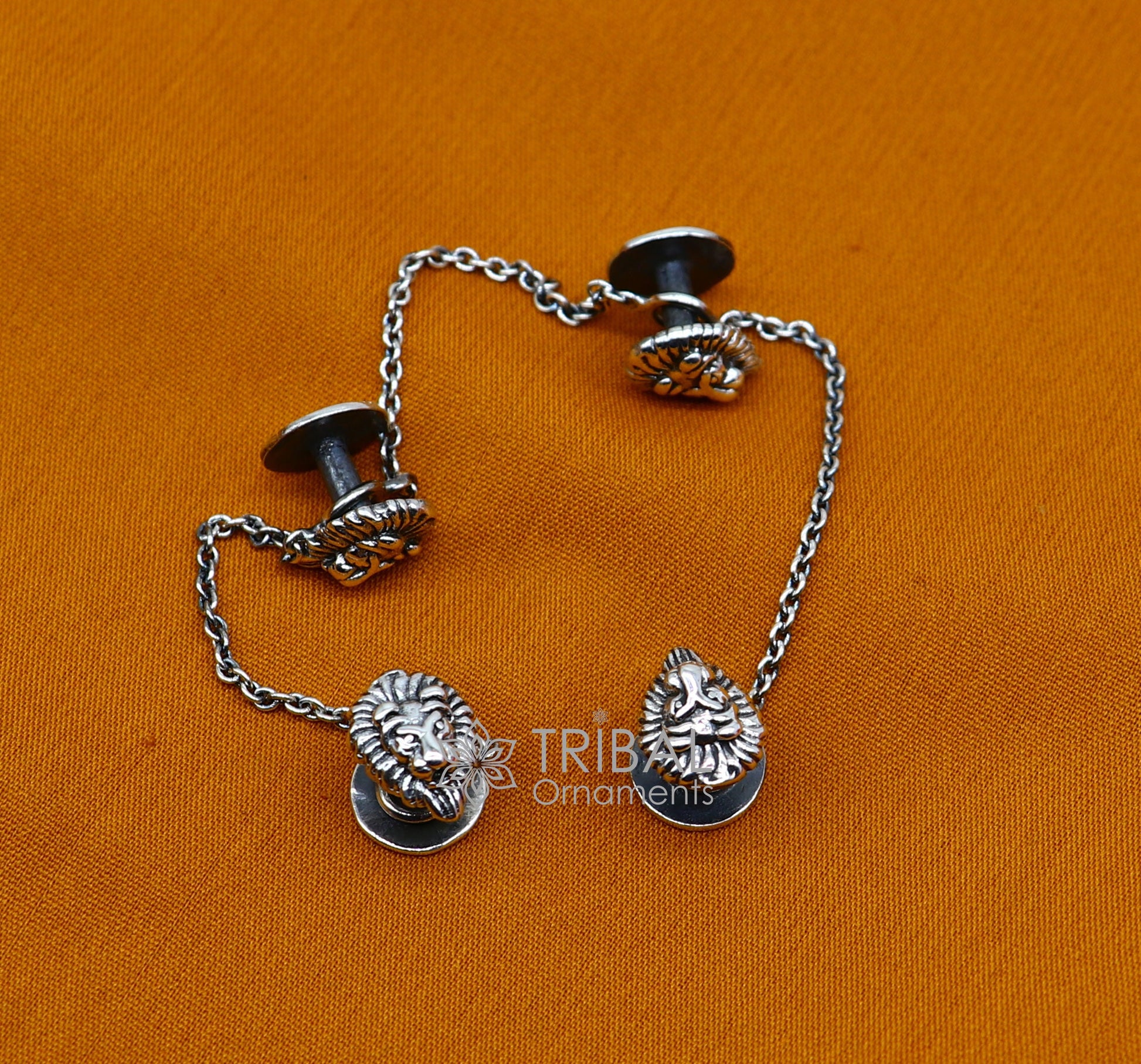 925 Sterling Silver lion face design set of 4 kurta Buttons for Fashion Perfection, silver cufflinks, cultural trendy jewelry btn36 - TRIBAL ORNAMENTS