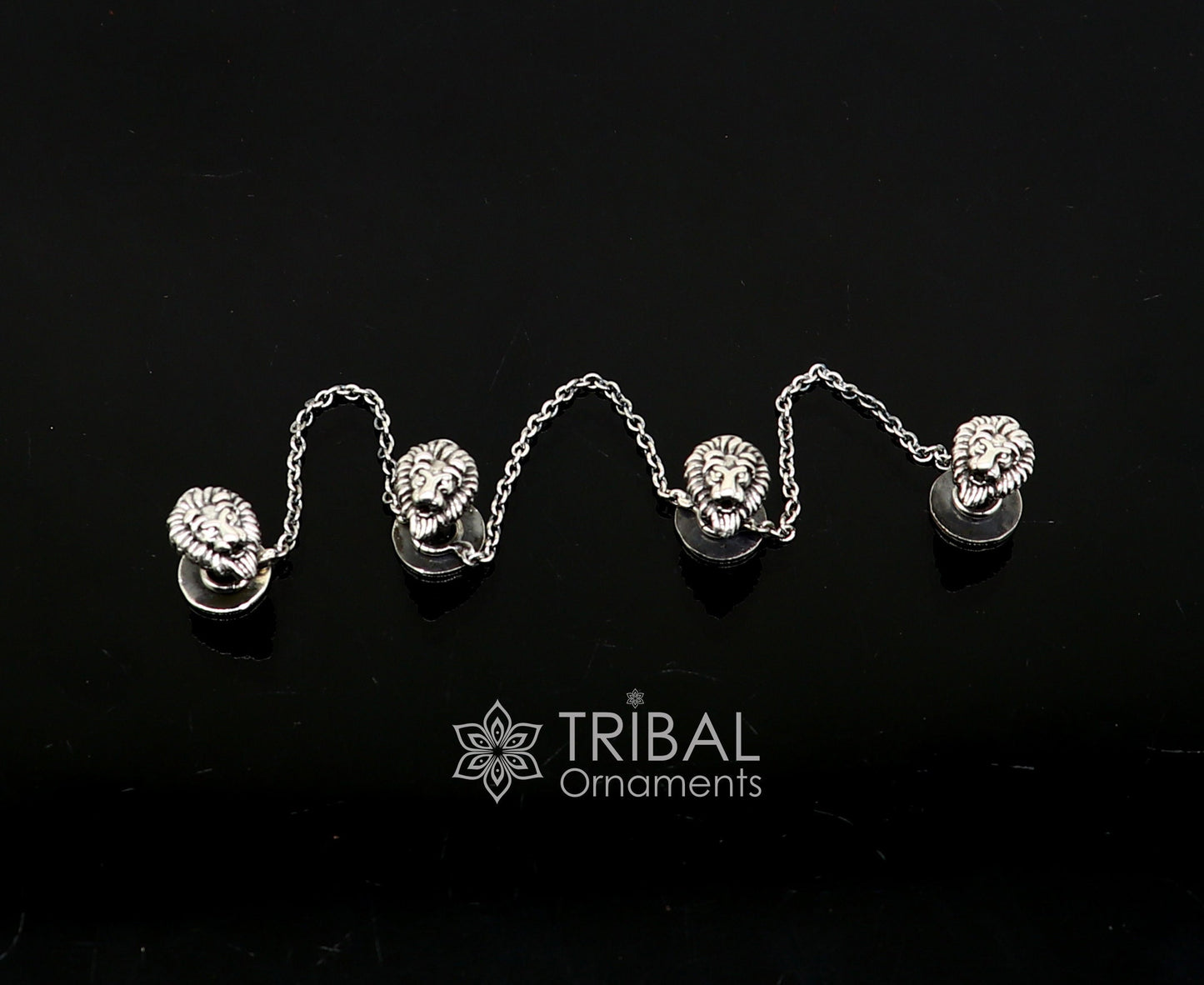 925 Sterling Silver lion face design set of 4 kurta Buttons for Fashion Perfection, silver cufflinks, cultural trendy jewelry btn36 - TRIBAL ORNAMENTS