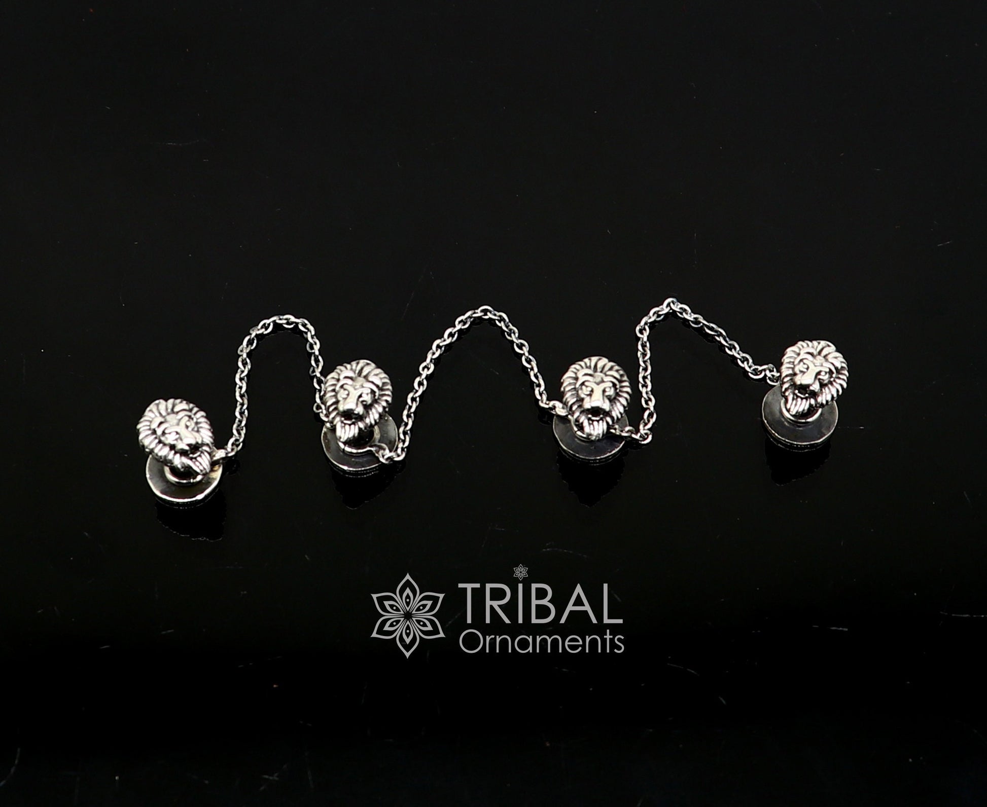 925 Sterling Silver lion face design set of 4 kurta Buttons for Fashion Perfection, silver cufflinks, cultural trendy jewelry btn36 - TRIBAL ORNAMENTS