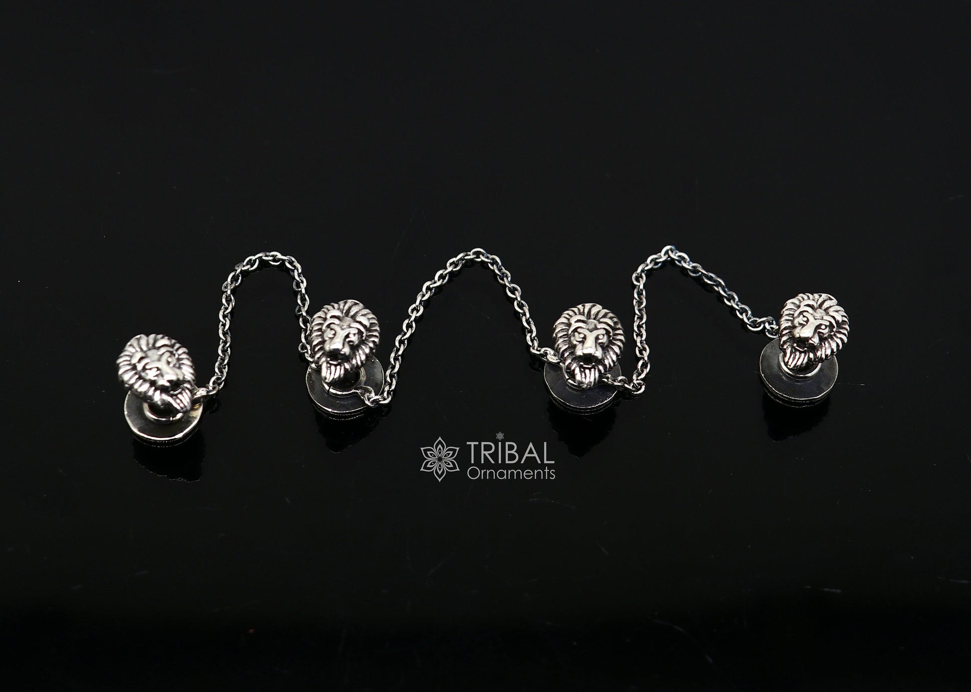 925 Sterling Silver lion face design set of 4 kurta Buttons for Fashion Perfection, silver cufflinks, cultural trendy jewelry btn36 - TRIBAL ORNAMENTS