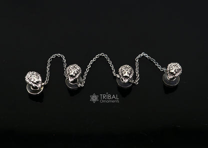 925 Sterling Silver lion face design set of 4 kurta Buttons for Fashion Perfection, silver cufflinks, cultural trendy jewelry btn36 - TRIBAL ORNAMENTS