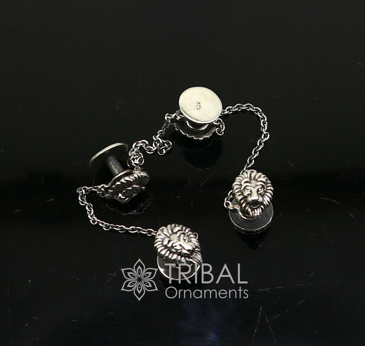925 Sterling Silver lion face design set of 4 kurta Buttons for Fashion Perfection, silver cufflinks, cultural trendy jewelry btn36 - TRIBAL ORNAMENTS