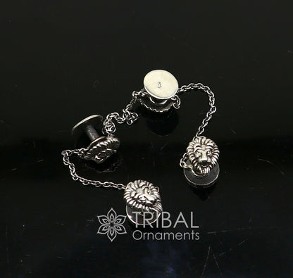 925 Sterling Silver lion face design set of 4 kurta Buttons for Fashion Perfection, silver cufflinks, cultural trendy jewelry btn36 - TRIBAL ORNAMENTS