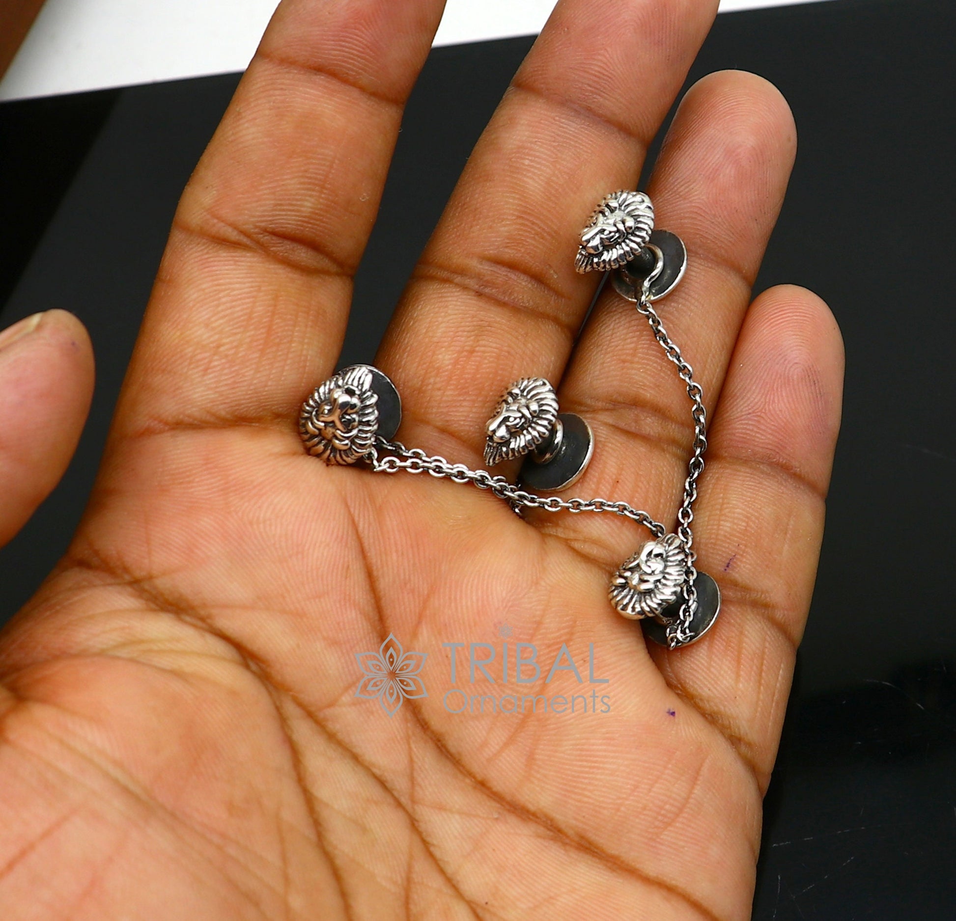 925 Sterling Silver lion face design set of 4 kurta Buttons for Fashion Perfection, silver cufflinks, cultural trendy jewelry btn36 - TRIBAL ORNAMENTS