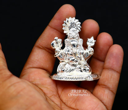 Sterling silver Lord Ganesh Idol, Pooja Articles, Hindu Silver Ganesha Idols handcrafted Lord Ganesh statue sculpture amazing gifting art551 - TRIBAL ORNAMENTS
