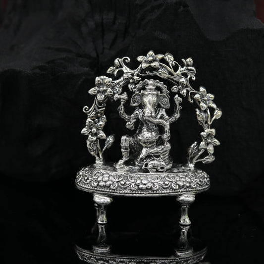 925 Sterling silver Lord Ganesh Idol, Pooja Articles, Indian Silver Idols, handcrafted Lord Ganesh statue sculpture amazing gifting art su03 - TRIBAL ORNAMENTS