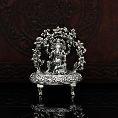 925 Sterling silver Lord Ganesh Idol, Pooja Articles, Indian Silver Idols, handcrafted Lord Ganesh statue sculpture amazing gifting art su03 - TRIBAL ORNAMENTS