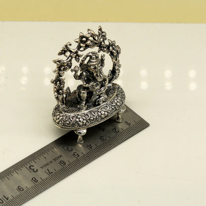 925 Sterling silver Lord Ganesh Idol, Pooja Articles, Indian Silver Idols, handcrafted Lord Ganesh statue sculpture amazing gifting art su03 - TRIBAL ORNAMENTS