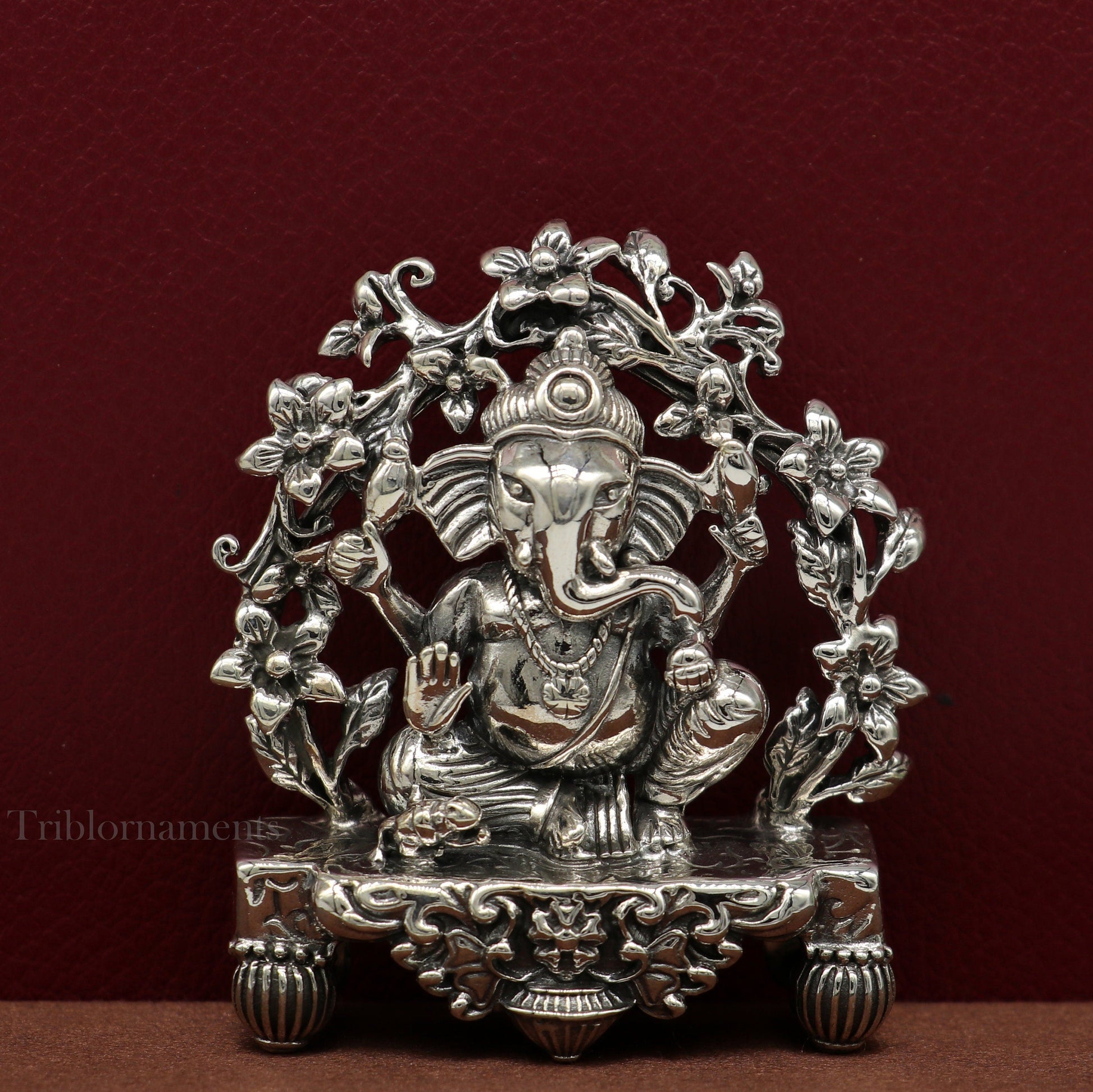 925 Sterling silver Lord Ganesh Idol, Pooja Articles, Indian Silver Idols, handcrafted Lord Ganesh statue sculpture amazing gifting art175 - TRIBAL ORNAMENTS