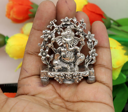 925 Sterling silver Lord Ganesh Idol, Pooja Articles, Indian Silver Idols, handcrafted Lord Ganesh statue sculpture amazing gifting art175 - TRIBAL ORNAMENTS