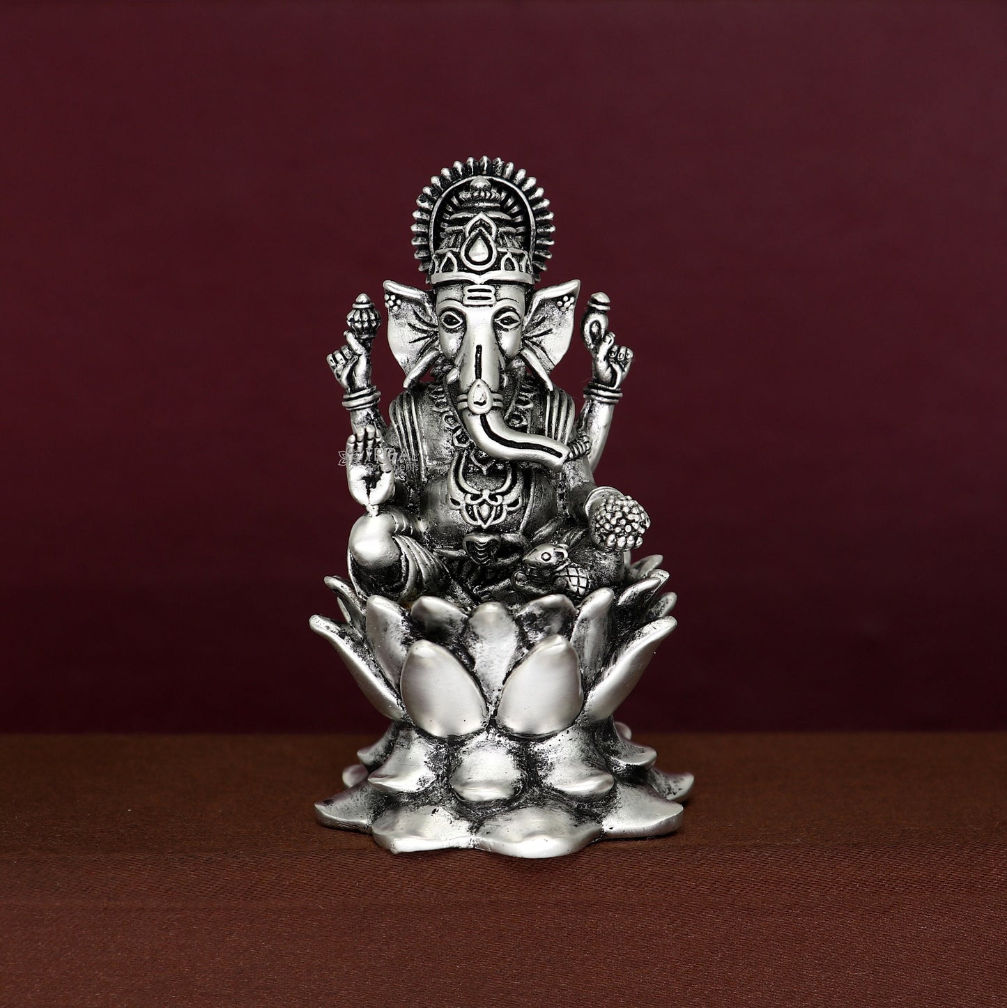 925 Sterling silver Lord Ganesh Idol, Pooja Articles, Silver Idols Figurine, handcrafted Ganesha statue sculpture Diwali puja gift art669 - TRIBAL ORNAMENTS