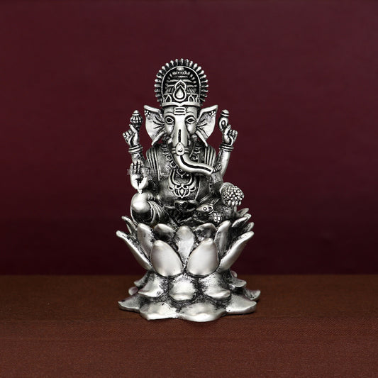 925 Sterling silver Lord Ganesh Idol, Pooja Articles, Silver Idols Figurine, handcrafted Ganesha statue sculpture Diwali puja gift art669 - TRIBAL ORNAMENTS