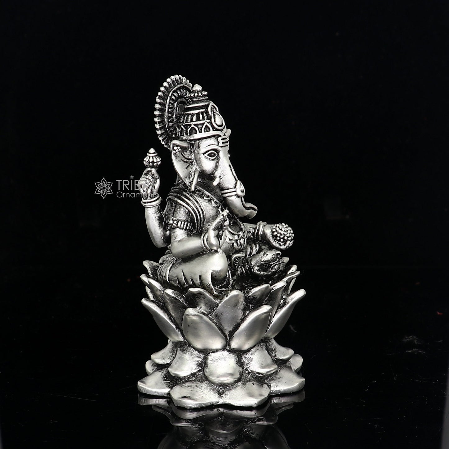 925 Sterling silver Lord Ganesh Idol, Pooja Articles, Silver Idols Figurine, handcrafted Ganesha statue sculpture Diwali puja gift art669 - TRIBAL ORNAMENTS