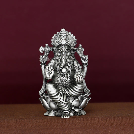 925 Sterling silver Lord Ganesh Idol, Pooja Articles, Silver Idols Figurine, handcrafted Ganesha statue sculpture Diwali puja gift art670 - TRIBAL ORNAMENTS